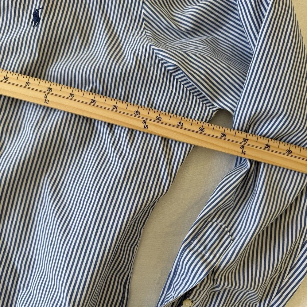 Ralph Lauren Men's Striped Cotton Button Down Shirt Sz 18/46 Blue Long Sleeve